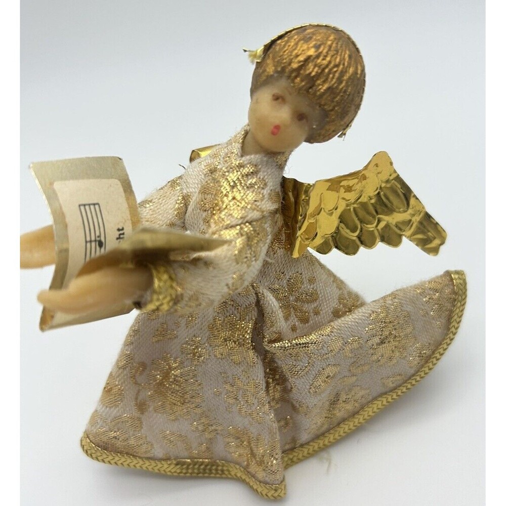 Vintage Koestel Wax Angel Christmas Ornament Singing Angel Gold READ DESCRIPTION